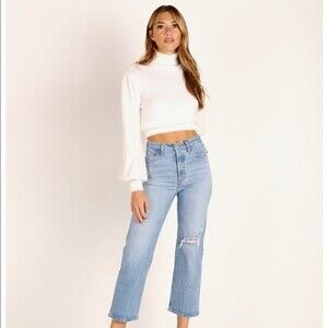 For Love & Lemons Knitz Myriam Turtleneck Mohair Sweater White Small